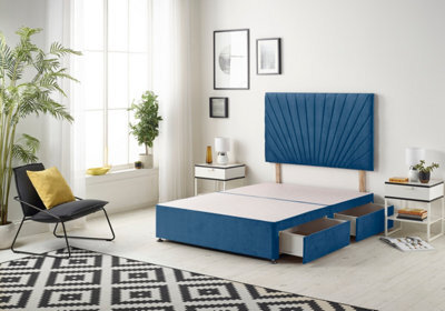 "Somnior Beds Platinum Divan Bed Base With 2 Drawers & 30"" Headboard - Plush Velvet, Navy, 6Ft Super King" - image 1