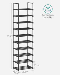 Songmics Footwear Rack, 10-Level Metal Storage Unit With Space-Saving Design, Black - thumbnail 2