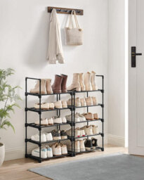 Songmics Footwear Rack, 10-Level Metal Storage Unit With Space-Saving Design, Black - thumbnail 1