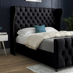 Donati Straight Curved Top Upholstered Soft Velvet Black Bed Frame - thumbnail 2