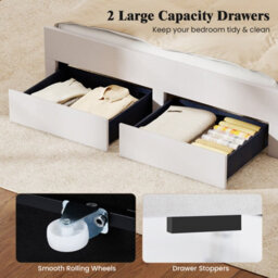 Costway King Size Bed Frame With Led Lights Dutch Velvet Bed With 2 Storage Drawers-Beige - thumbnail 7