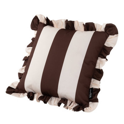 Hayward 50 X 50Cm Outdoor Cushion, Brown Stripe Frill Edge Design, Shower-Resistant Square Cushion For Garden & Patio - image 1