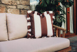 Hayward 50 X 50Cm Outdoor Cushion, Brown Stripe Frill Edge Design, Shower-Resistant Square Cushion For Garden & Patio - thumbnail 4