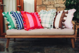 Hayward 50 X 50Cm Outdoor Cushion, Brown Stripe Frill Edge Design, Shower-Resistant Square Cushion For Garden & Patio - thumbnail 7