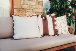 Hayward 50 X 50Cm Outdoor Cushion, Brown Stripe Frill Edge Design, Shower-Resistant Square Cushion For Garden & Patio - thumbnail 6