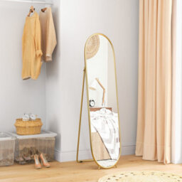 Homcom Oval Full Length Mirror With Metal Frame Hanging Or Leaning Gold Tone - thumbnail 8