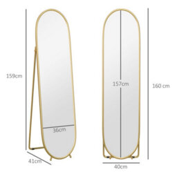 Homcom Oval Full Length Mirror With Metal Frame Hanging Or Leaning Gold Tone - thumbnail 3