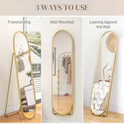 Homcom Oval Full Length Mirror With Metal Frame Hanging Or Leaning Gold Tone - thumbnail 7