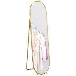 Homcom Oval Full Length Mirror With Metal Frame Hanging Or Leaning Gold Tone - thumbnail 2