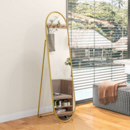 Homcom Oval Full Length Mirror With Metal Frame Hanging Or Leaning Gold Tone