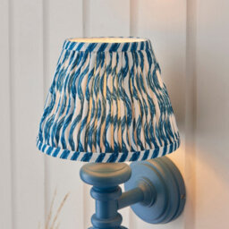 Luminosa Lighting Luminosa Carnaby Satin Marlin Blue Paint Wall Light With Marlin Blue Fabric Ripple Shade 20Cm B22 - thumbnail 4