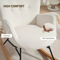 Homcom Upholstered Velvet Rocking Chair With Solid Wood Legs, Cream - thumbnail 7