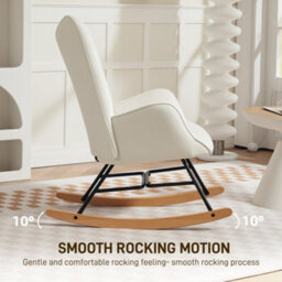Homcom Upholstered Velvet Rocking Chair With Solid Wood Legs, Cream - thumbnail 5