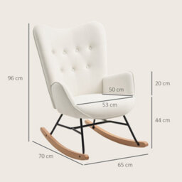 Homcom Upholstered Velvet Rocking Chair With Solid Wood Legs, Cream - thumbnail 3