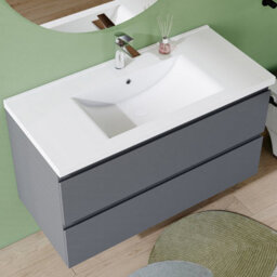 AVER-GROWTH 1000mm Wall Hung Vanity Unit With Basin Matt Grey Ceramic Sink Bathroom Wall Mounted Storage Cabinet Large 2 Drawers