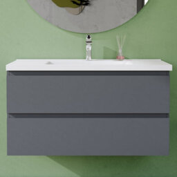 AVER-GROWTH 1000mm Wall Hung Vanity Unit With Basin Matt Grey Ceramic Sink Bathroom Wall Mounted Storage Cabinet Large 2 Drawers - thumbnail 5