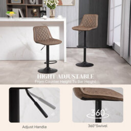 Wyld Haus Tadilu Fato Set Of 2 Brown Faux Leather Adjustable Retro Bar Stools With Swivel Seats - thumbnail 5