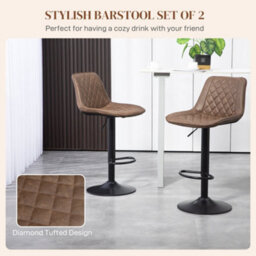 Wyld Haus Tadilu Fato Set Of 2 Brown Faux Leather Adjustable Retro Bar Stools With Swivel Seats - thumbnail 4