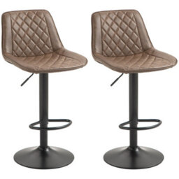 Wyld Haus Tadilu Fato Set Of 2 Brown Faux Leather Adjustable Retro Bar Stools With Swivel Seats