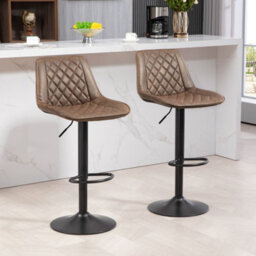 Wyld Haus Tadilu Fato Set Of 2 Brown Faux Leather Adjustable Retro Bar Stools With Swivel Seats - thumbnail 2
