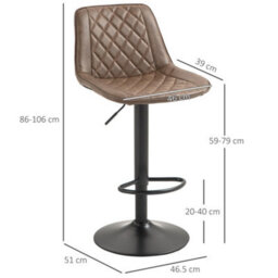 Wyld Haus Tadilu Fato Set Of 2 Brown Faux Leather Adjustable Retro Bar Stools With Swivel Seats - thumbnail 3