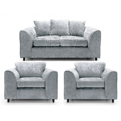 Furnishings For Less UK Monaco Chenille Fabric 3 Piece Sofa Set - 2 1 1 Light Grey - image 1