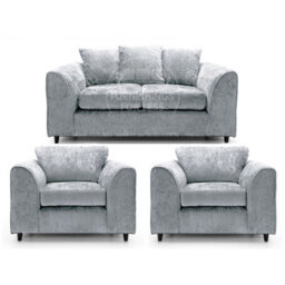Furnishings For Less UK Monaco Chenille Fabric 3 Piece Sofa Set - 2 1 1 Light Grey - thumbnail 1