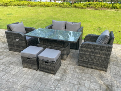 Fimous Rattan Outdoor Garden Furniture Lifting Adjustable Dining Coffee Table Love Sofa Recling Chairs Small Footstools - image 1