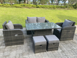 Fimous Rattan Outdoor Garden Furniture Lifting Adjustable Dining Coffee Table Love Sofa Recling Chairs Small Footstools - thumbnail 6