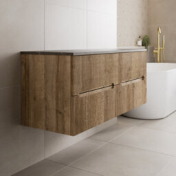 Affine 1200mm Oak Grey Marble Vanity Unit Double Wall Hung Fluted No Basin Soft Close - thumbnail 3