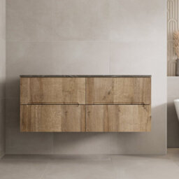 Affine 1200mm Oak Grey Marble Vanity Unit Double Wall Hung Fluted No Basin Soft Close - thumbnail 2