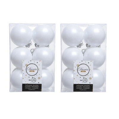 Decoris 2 X 12 Luxury Shatterproof Christmas Baubles Tree Decorations 60mm - Winter White - image 1