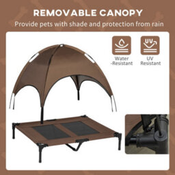 Pawhut 92Cm Elevated Dog Bed Cooling Raised Pet Cot Uv Protection Canopy Brown - thumbnail 6