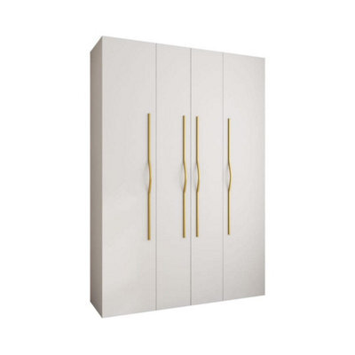 Arte Stylish White Como Ii Hinged Door Wardrobe H2460mm W1700mm D500mm, Four Doors, Sixteen Shelves, Two Hanging Rails, Gold Handles - image 1