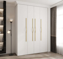 Arte Stylish White Como Ii Hinged Door Wardrobe H2460mm W1700mm D500mm, Four Doors, Sixteen Shelves, Two Hanging Rails, Gold Handles - thumbnail 2