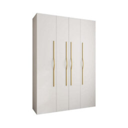 Arte Stylish White Como Ii Hinged Door Wardrobe H2460mm W1700mm D500mm, Four Doors, Sixteen Shelves, Two Hanging Rails, Gold Handles