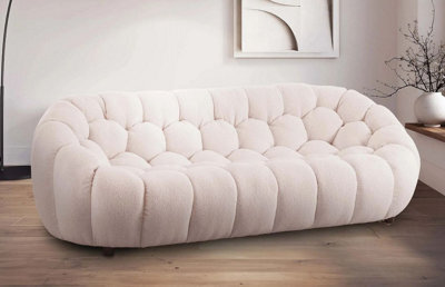 Teddy Boucle Fabric White 3 Seater Sofa - image 1