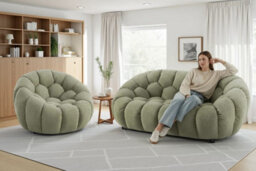 Teddy Boucle Fabric White 3 Seater Sofa - thumbnail 9