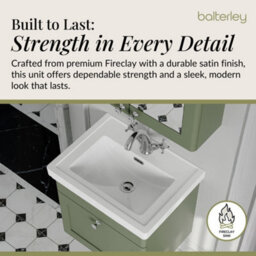 Balterley Swynnerton Traditional Bathroom Wall Hung 1-Drawer Vanity Unit & Fireclay Basin, Satin Green, 500mm - thumbnail 4