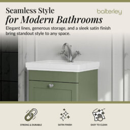 Balterley Swynnerton Traditional Bathroom Wall Hung 1-Drawer Vanity Unit & Fireclay Basin, Satin Green, 500mm - thumbnail 2