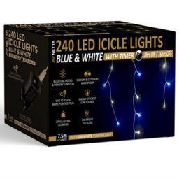 NETTA 240 Led Icicle Lights 7.5M Indoor/outdoor Christmas Lights With White Cable - Blue & Cool White