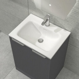 Royal Bathrooms Evora 700mm Graphite Grey Fluted Floor Standing Bathroom Vanity Unit 2 Door Cabinet Storage With Stone Basin Sink - 1 Tap Hole - thumbnail 5