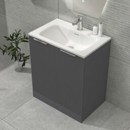 Royal Bathrooms Evora 700mm Graphite Grey Fluted Floor Standing Bathroom Vanity Unit 2 Door Cabinet Storage With Stone Basin Sink - 1 Tap Hole - thumbnail 4