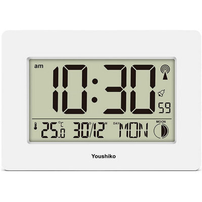 Youshiko Radio Controlled Lcd Wall Mountable And Desk Clock ( White ) - image 1