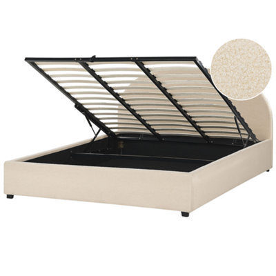 Beliani Ottoman Bed Boucle Vaucluse 180 X 200 Cm (Eu Super King) Beige - image 1