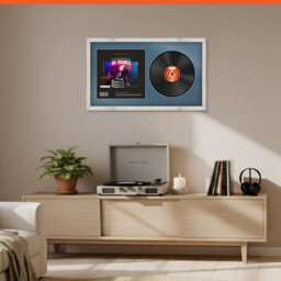"30X17"" White Rustic Modern Vinyl Record Frame With Pompadour Mount For 12 Inch Lp Album Cover & Disc - Ak Frames" - thumbnail 8