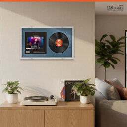 "30X17"" White Rustic Modern Vinyl Record Frame With Pompadour Mount For 12 Inch Lp Album Cover & Disc - Ak Frames" - thumbnail 5