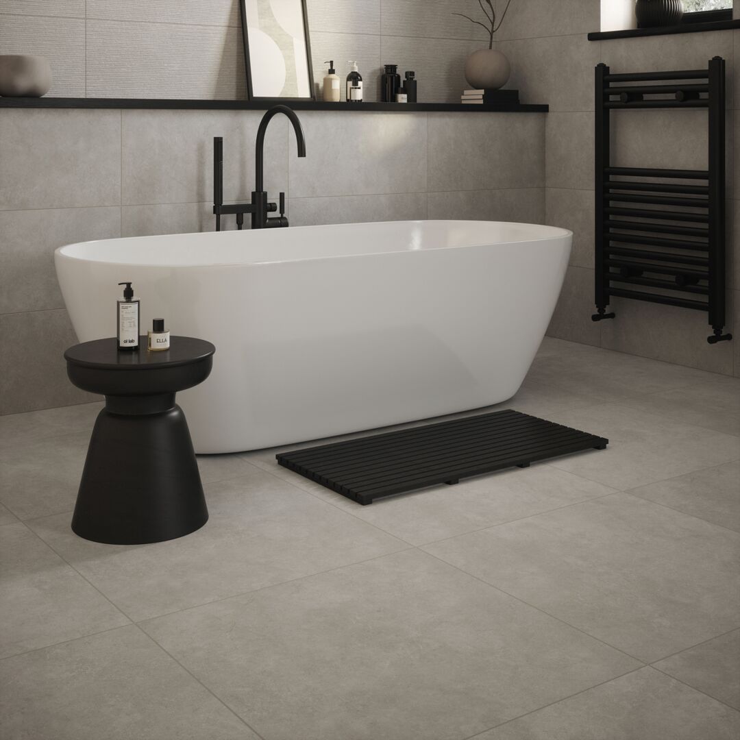 Johnson Tiles Marlow Grey Matt Cement Tile Effect Textured Ceramic Indoor  Wall Tile, Pack Of 5, (L)600mm (W)300mm by B\u0026Q | ufurnish.com, image size:1080x1080