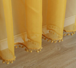 "Curtains at Home 1 Pair Pom Pom Slot Top Voile Curtain Panels - Mustard 48"" Drop" - thumbnail 6