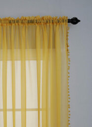 "Curtains at Home 1 Pair Pom Pom Slot Top Voile Curtain Panels - Mustard 48"" Drop" - thumbnail 5